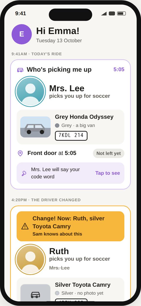 Who's picking me up, for a child