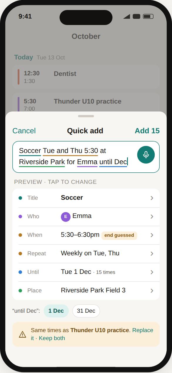 Quick add turning a sentence into an event